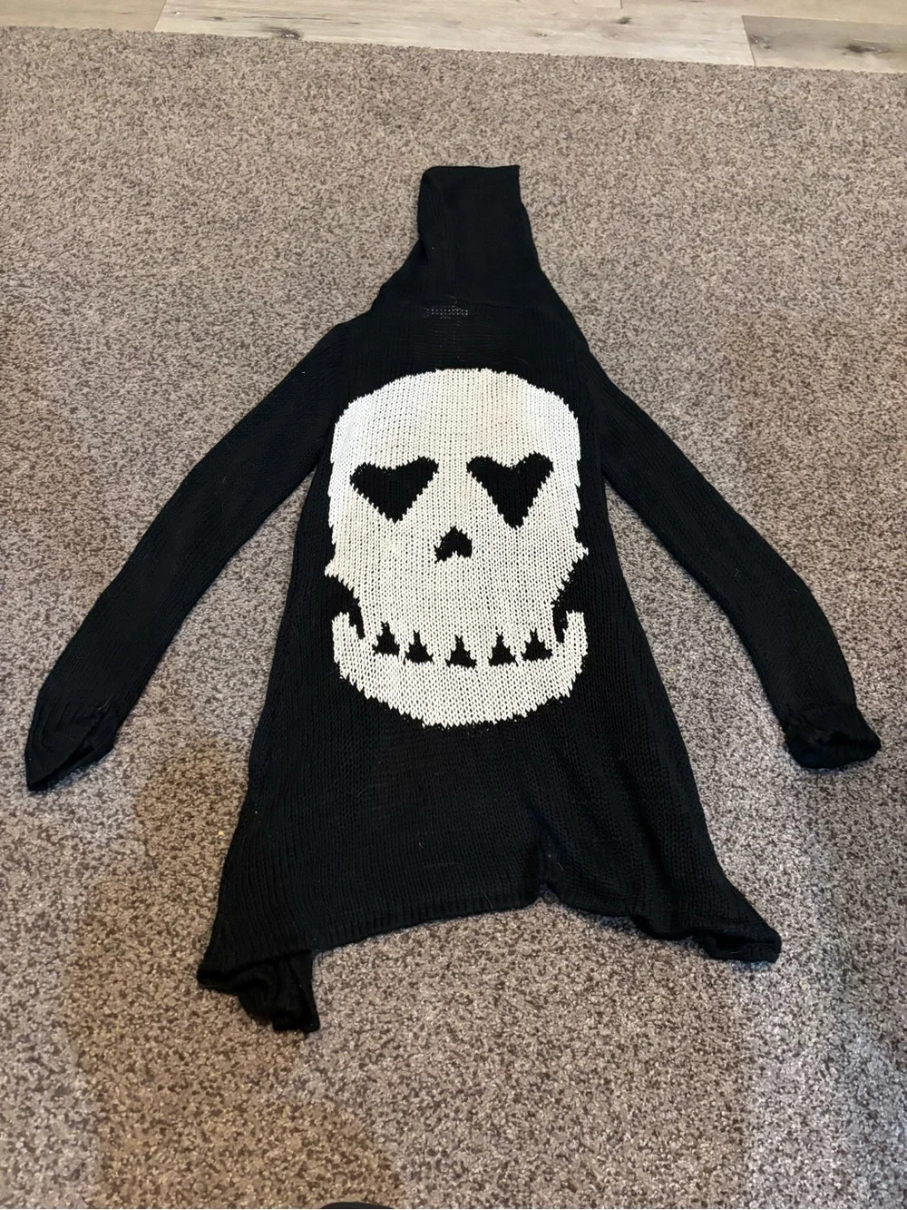 Black Skull Heart-Eye Knit Kids Sweater